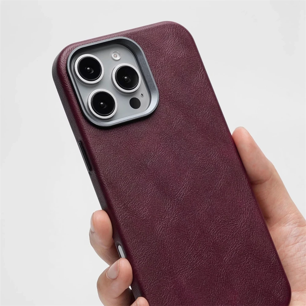 Funda magnética de cuero PU de negocios Retro para iPhone 17 16 Pro Max Plus 15 14 13 para cubierta de botón de cámara de carga inalámbrica Magsafe - imagen 4