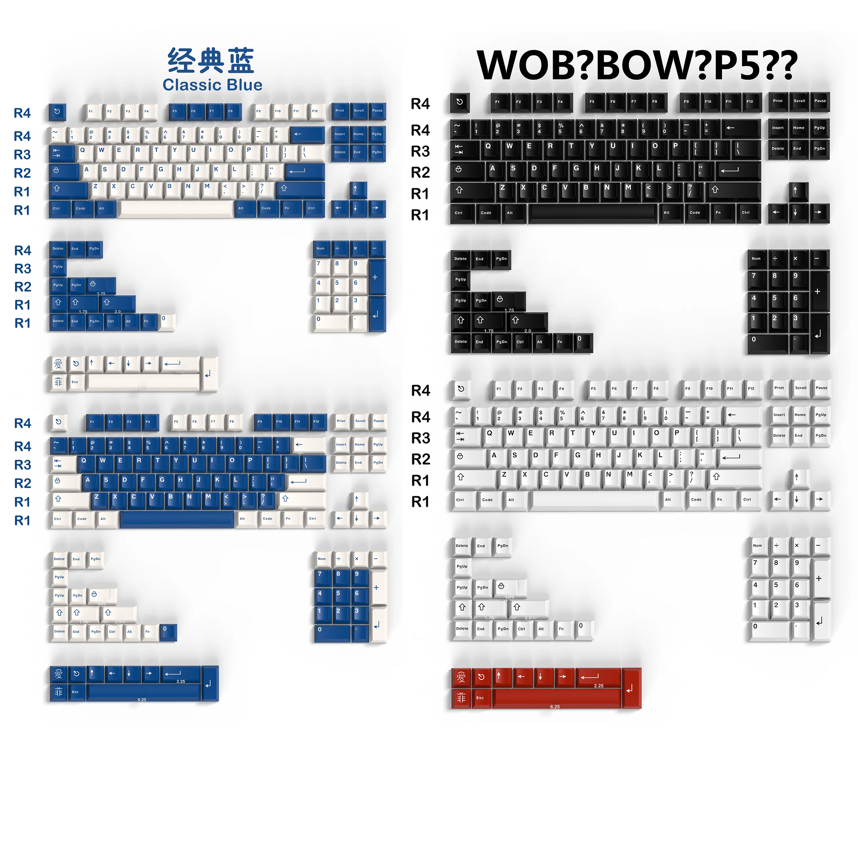 GMK-Juego de tapas de llave de doble disparo, modelo Illusion WOB BOW P5 Wavez 8008, clásicas, azules, ligeras, Dolch, ABS, perfil de cereza, nuevo