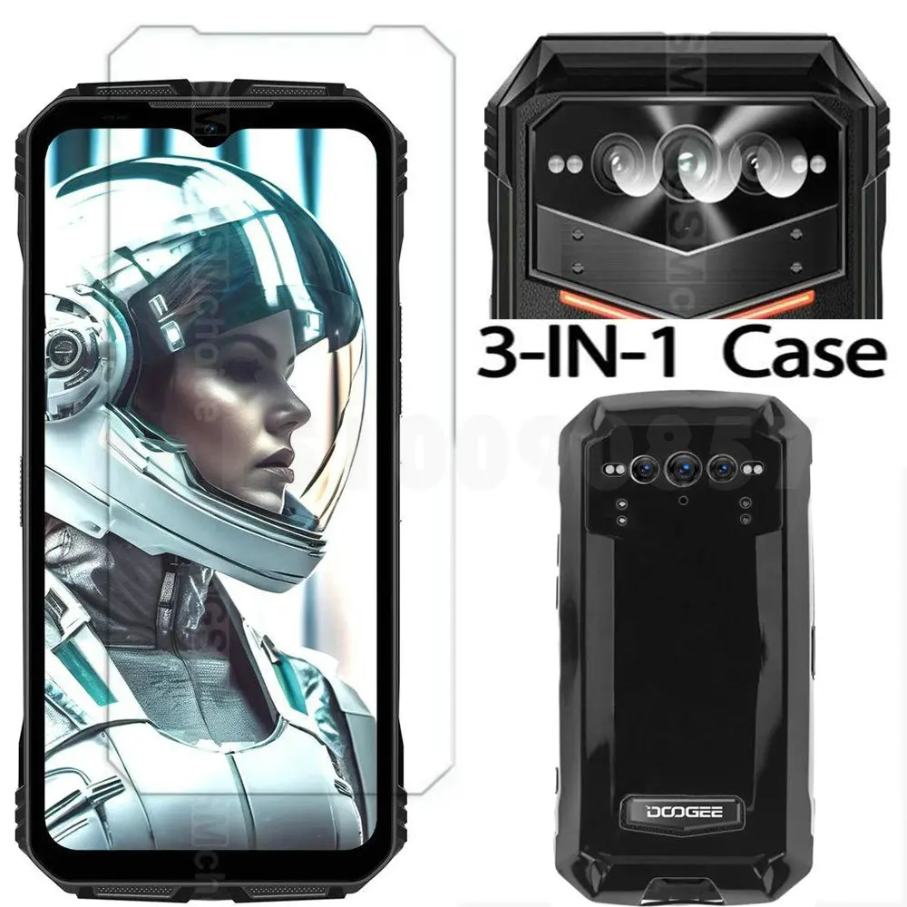 Funda 3 en 1 + cámara de vidrio templado para Doogee V Max Plus, Protector de pantalla de vidrio para Doogee V Max 2.5D