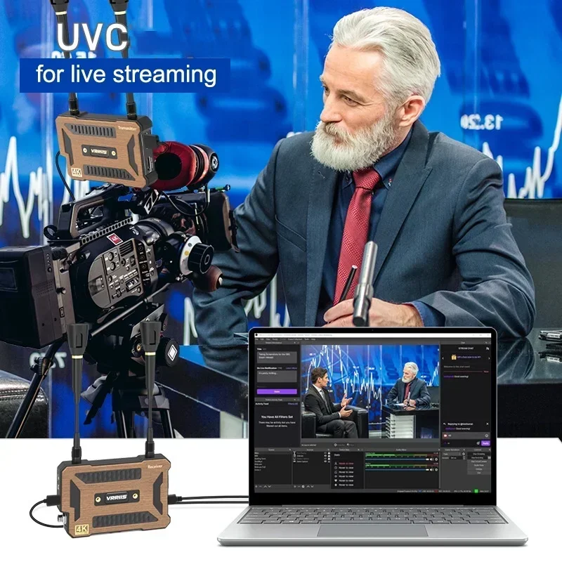 Transmisor y receptor HMDI inalámbrico Vrriis 200m 4K + captura de Audio y vídeo para ordenador portátil, PC, TV Box, cámara, grabación en vivo