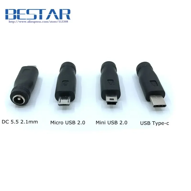 5V DC 5.5 * 2.1 mm Power Jack USB 3.1 Type C USB-C Type-c 5.5mm *2.1mm Mini USB Right & Micro USB DC Power Connector Adapter - imagen 2
