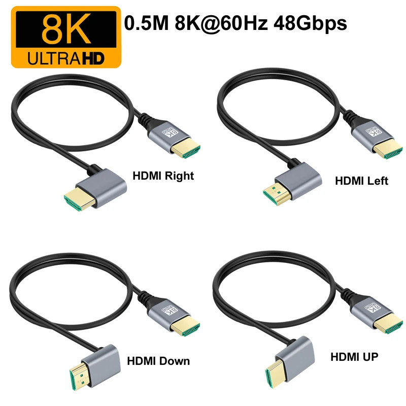 0,5 M Nylon HD 8K @ 60Hz 4K @ 120Hz 48Gbps Ultra HDR V2.1 1080P HDMI macho arriba/izquierda/derecha/abajo Cable de extensión para HDTV PS4 Switch para