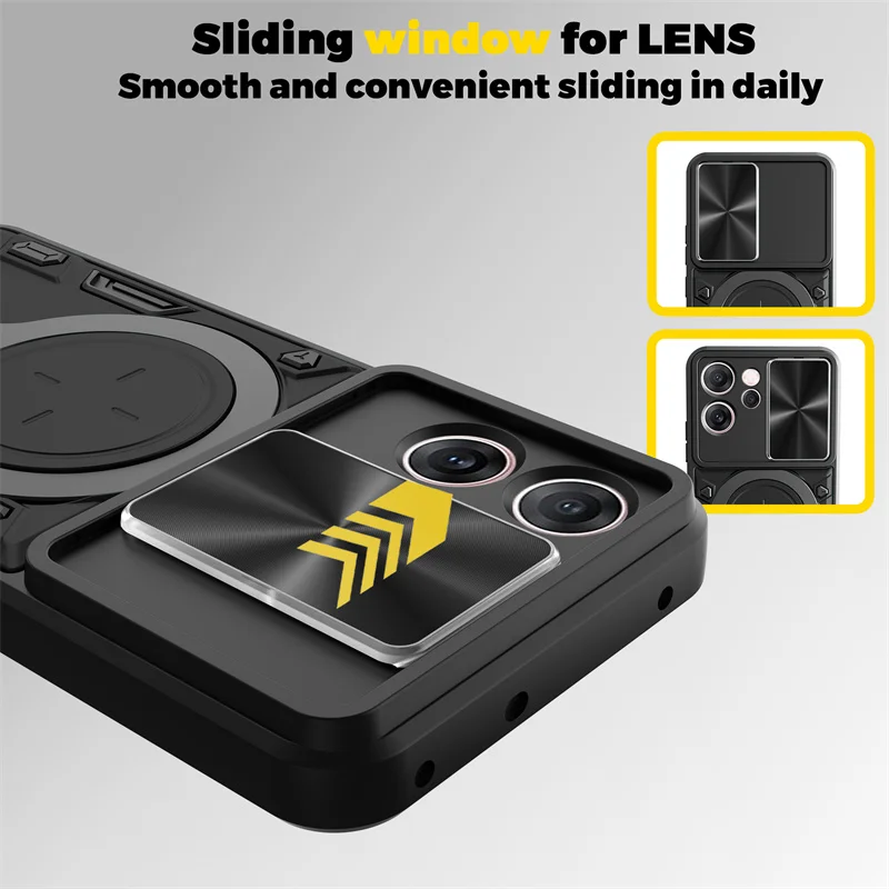 Funda protectora de armadura con soporte para OPPO Reno 14 Pro 14F Reno14 F 5G, Funda protectora de lente deslizante a prueba de golpes, Funda Coque Capa - imagen 5