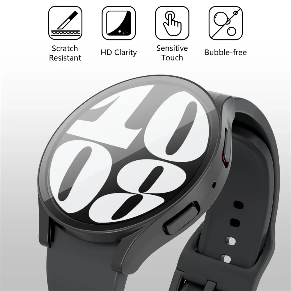 Vidrio + funda para Samsung Galaxy Watch 7/6/5/4 44mm 40mm cubierta templada protector de pantalla de parachoques de PC completo accesorios Galaxy watch FE - imagen 4
