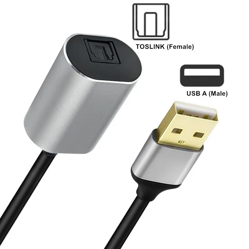 20cm carcasa de aluminio USB-A macho a TOSLINK fibra óptica hembra SPDIF PCM Cable de conexión de salida de señal de Audio Digital estéreo - imagen 2