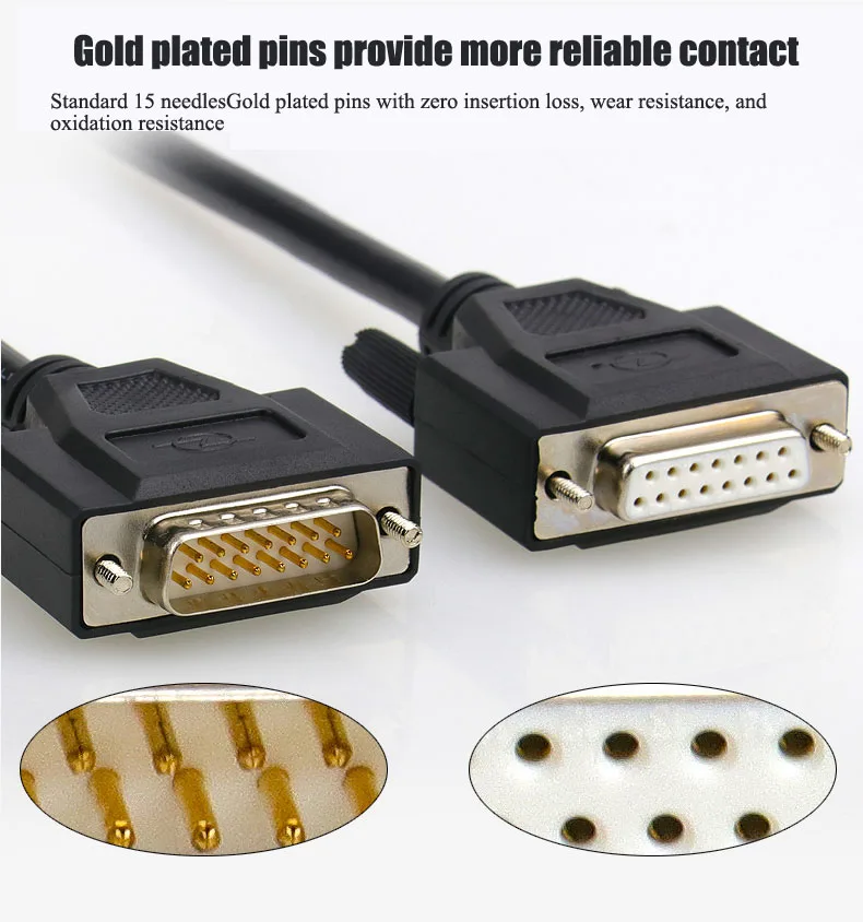 Cable de conexión DB15 de grado Industrial, Cable de datos de 15 Pines, chapado en oro, 26AWG, blindado, macho a hembra, línea de extensión de puerto paralelo - imagen 2