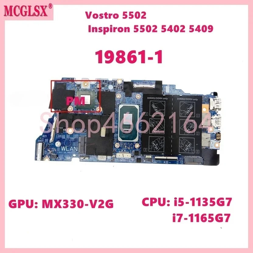 19861-1 con i7-1165G7 CPU MX330-V2G GPU placa base para DELL Vostro 5502 Inspiron 5502 5402 5409 placa base para ordenador portátil prueba de 100% OK