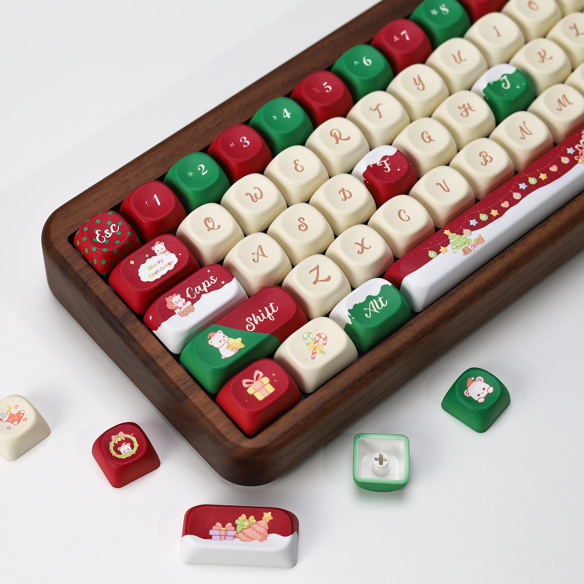 KBDiy-teclas de oso de Navidad, bonito regalo, perfil PBT KOA, Alice ISO, para teclado mecánico 60, juegos, personalizado, 133 teclas/juego - imagen 2