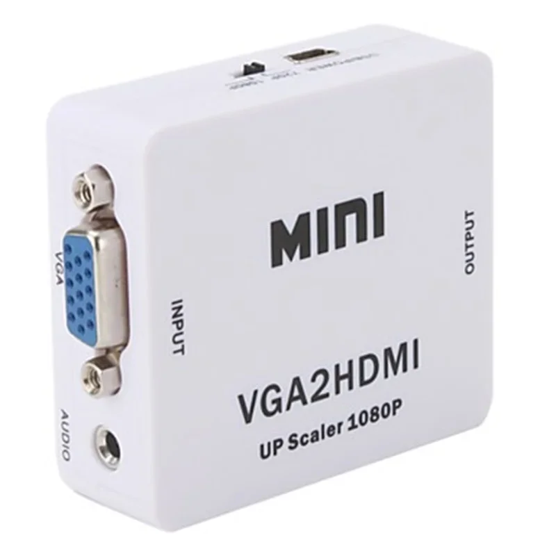 Mini HD 1080P Audio VGA a HDMI HD HDTV Adaptador de caja convertidora de vídeo con Cable HDMI para PC portátil a proyector HDTV