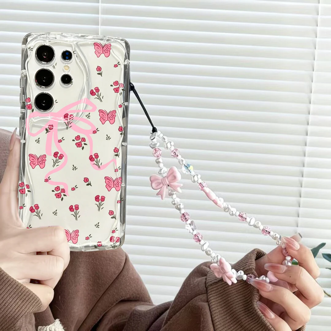 Lindo corazón Bowknot cadena cordón 3D onda caso para Motorola Moto Edge 50 Fusion Pro Ultra G84 G05 G14 G34 G35 G52 G54 G75 cubierta - imagen 3