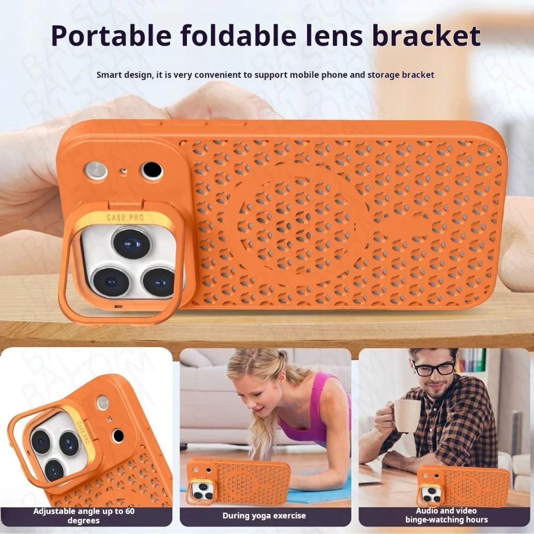 For Magsafe Magnetic Wireless Charge Heat Dissipation Case For iPhone 17 Air 16 E 15 14 Plus 13 12 11 Pro Max Lens Bracket Cover - imagen 2