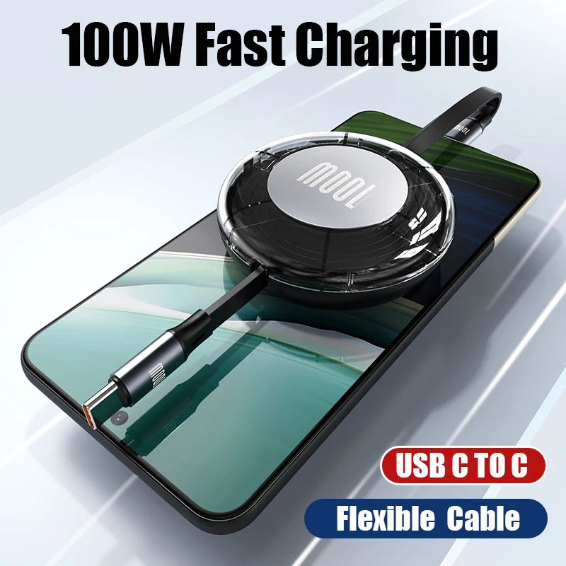Cable retráctil tipo C de carga súper rápida de 100W 6A Cable cargador USB de 1M carga rápida Compatible con dispositivos USB-C - imagen 3