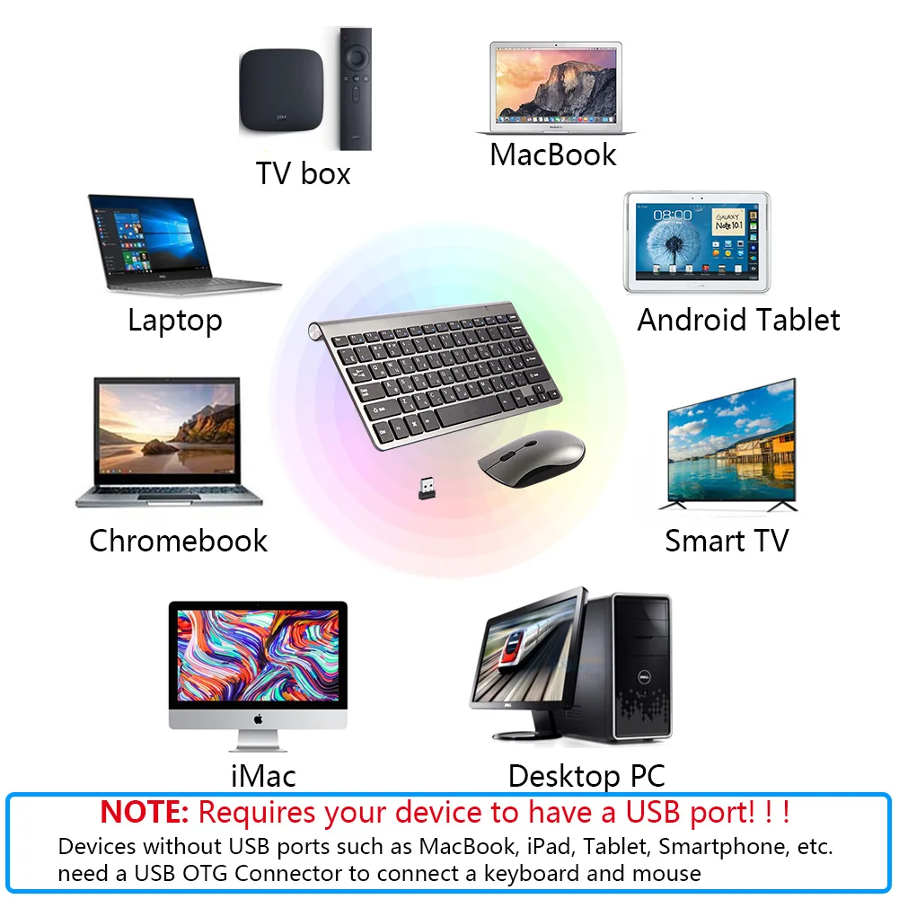 Mini teclado y ratón inalámbricos 2,4G, ratones silenciosos portátiles, Kit de teclado ruso, coreano, hebreo y estadounidense para ordenador portátil, Mac, PC, TV Box - imagen 5