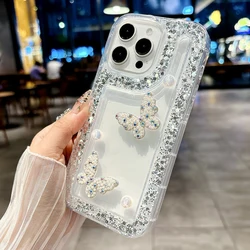 Funda suave antigolpes Motorola con purpurina mariposa y perla 3D
