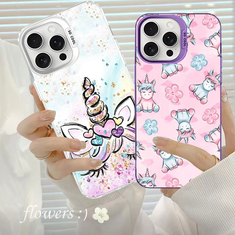 Funda de teléfono de dibujos animados de unicornio para iPhone 16 15 14 13 12 11 Pro Max X XR XSMAX 8 7 Plus, funda trasera mate a prueba de golpes - imagen 3