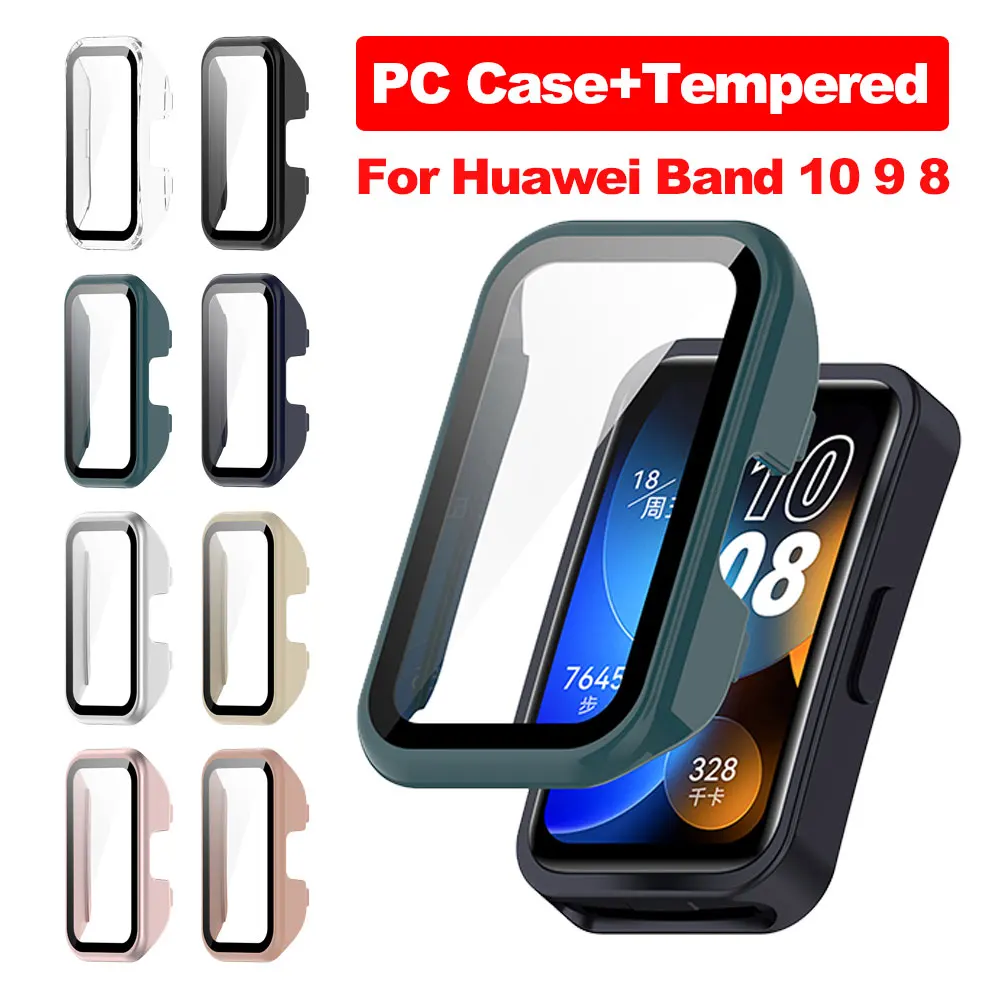 Vidrio + funda de PC para Huawei Band 10 9 8 Protector de pantalla de vidrio templado y parachoques protector duro para Huawei Band10/9/8 Accesorios