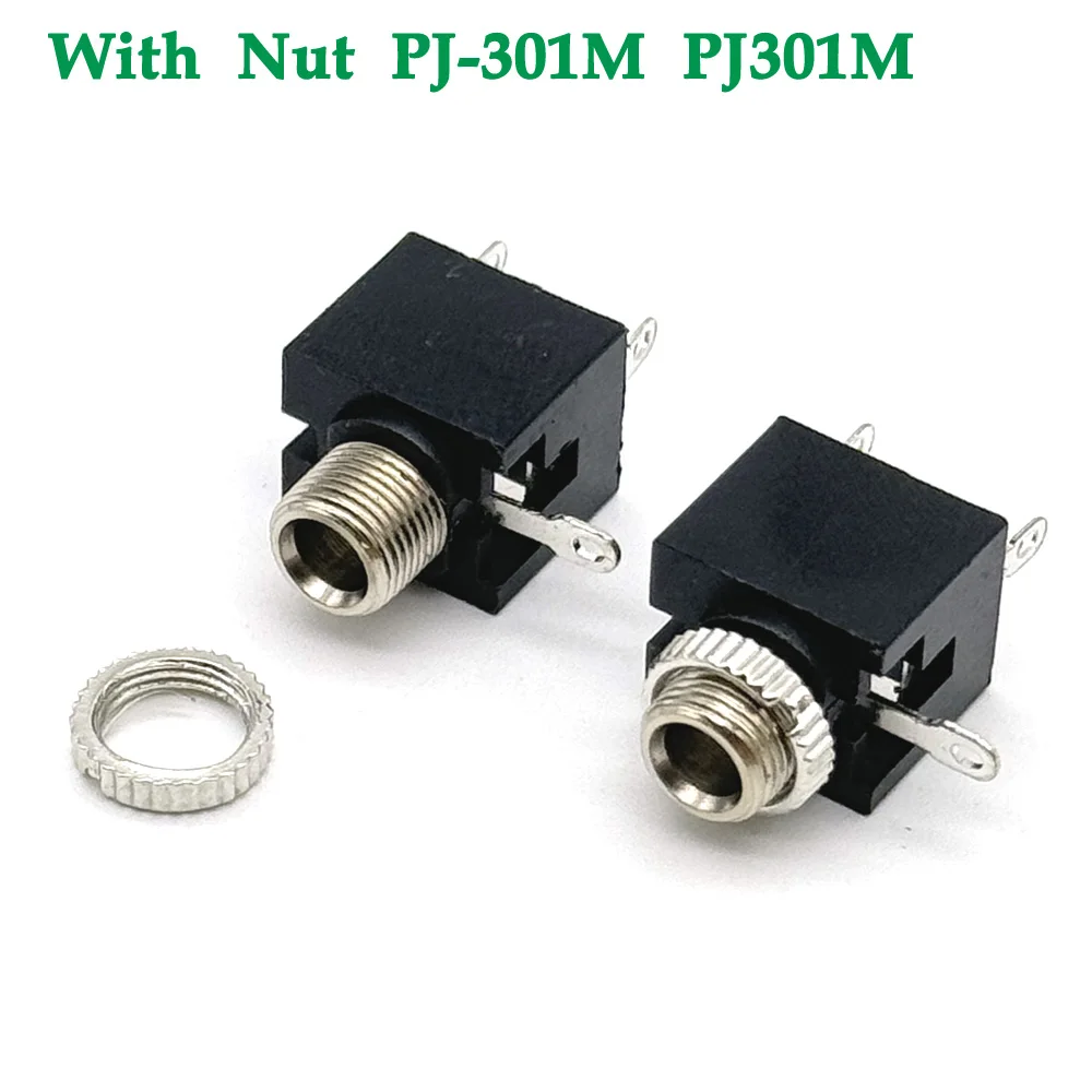 100 Uds PJ-301M PJ301M conector de Audio hembra de 3,5mm conector de auriculares estéreo DIP de 5 pines con tuerca - imagen 2