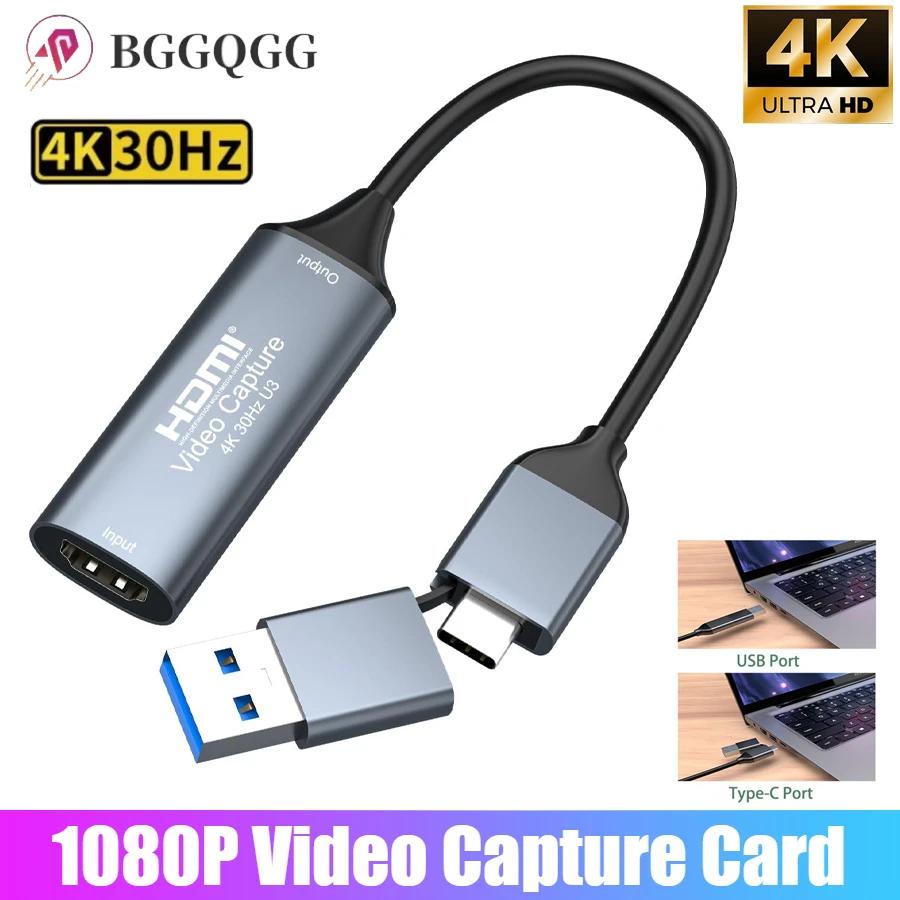 Tarjeta de captura de vídeo 4K Compatible con HDMI a USB 3,0/2,0 tipo C tarjeta de captura de Audio para transmisión de juegos grabación transmisión en vivo