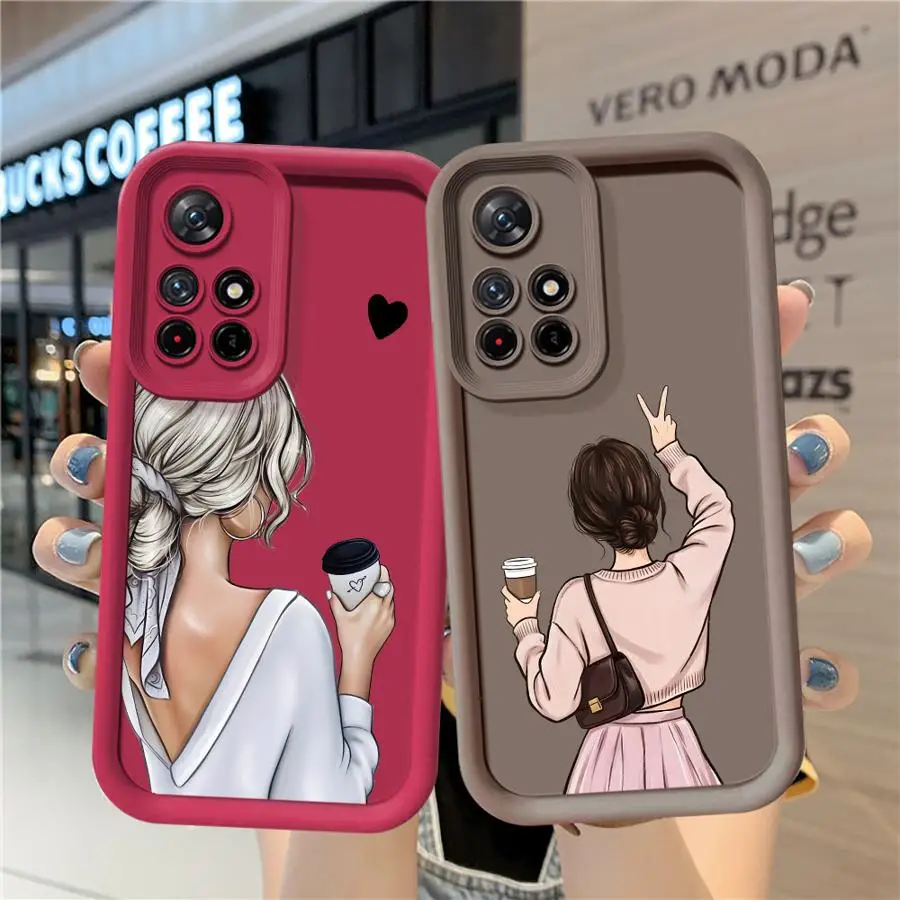 Funda de TPU suave con café para mujer urbana de dibujos animados para Xiaomi Redmi 10C 9C 14C A3 A5 13C 10A A2 A1 Plus 9T 12C 9A