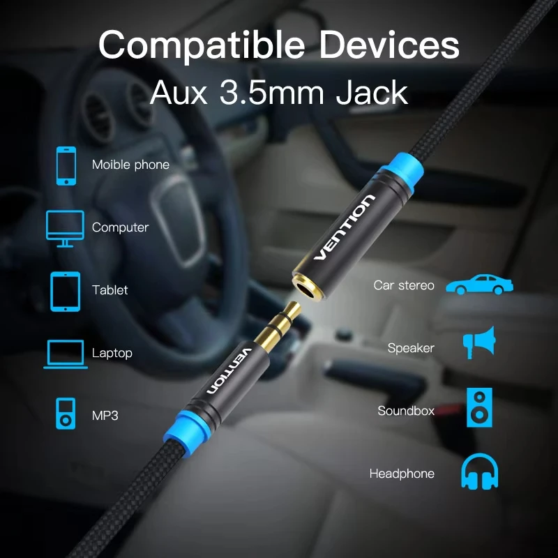Vention Cable auxiliar Cable de extensión de auriculares Jack de 3,5mm macho a hembra para Cable de Audio de computadora Cable extensor de auriculares de 3,5mm 3m - imagen 4