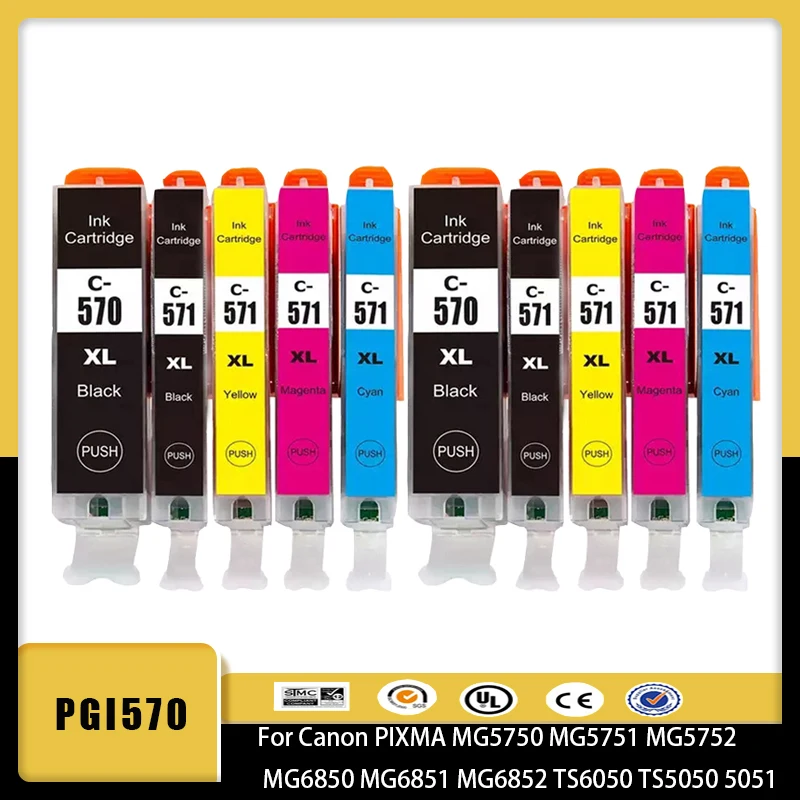 570 571 PGI-570 CLI-571 cartucho de tinta Compatible para Canon PIXMA MG5750 MG5751 MG5752 MG6850 MG6851 MG6852 TS6050 TS5050 5051