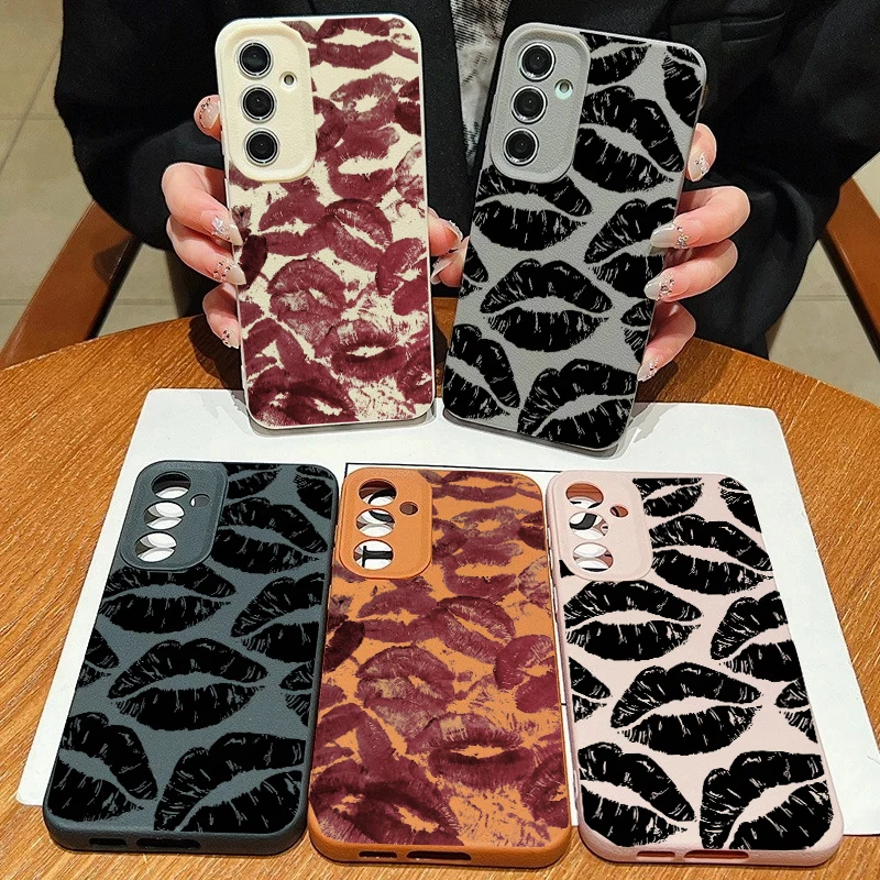 Funda con estampado de labios rojo vino negro a la moda para Xiaomi MI 15T 14T Pro 15 Ultra 13T POCO X7 X6 X5 X3 F5 F6 M7 M6 Pro F7 Ultra PU