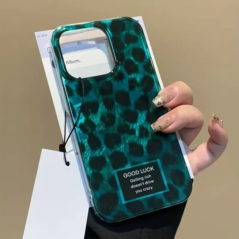 Funda de teléfono con estampado de leopardo de fondo verde INS para iPhone 17 17 Air 17Pro 17 Pro Max textura Vortex cubierta transparente dura anticaída - imagen 2