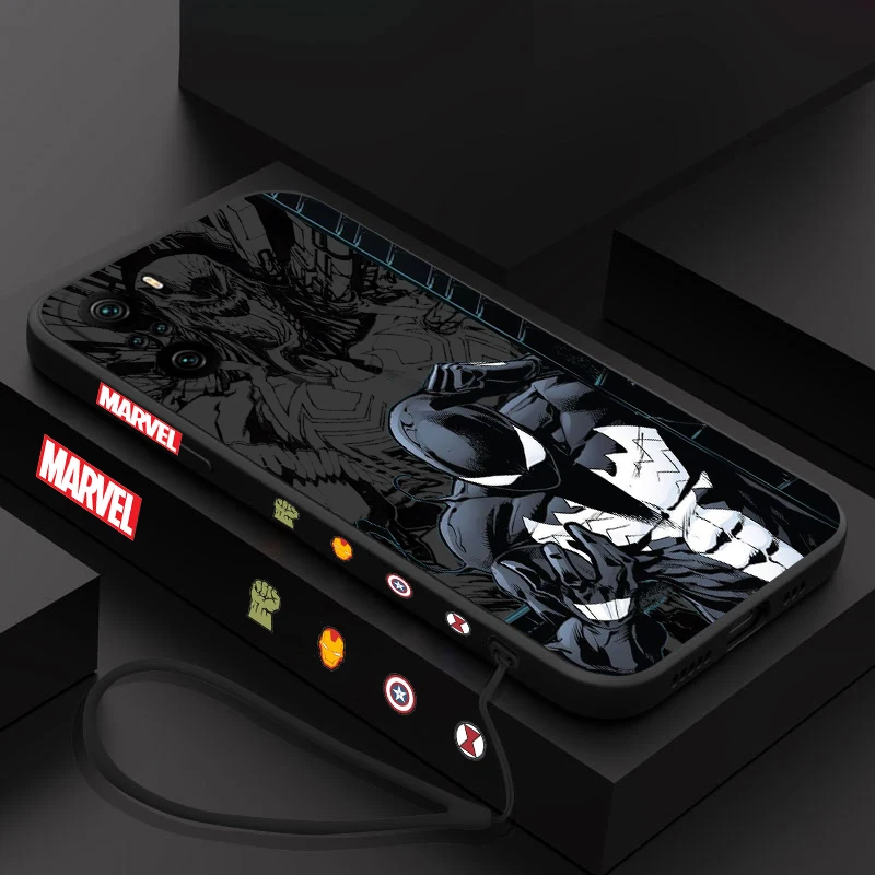 Marvel Villain Venom para Xiaomi Redmi Note 13 12 12Pro 11 11S 11T 10S 10 Pro Plus 5G Liquid Left Rope Phone Case