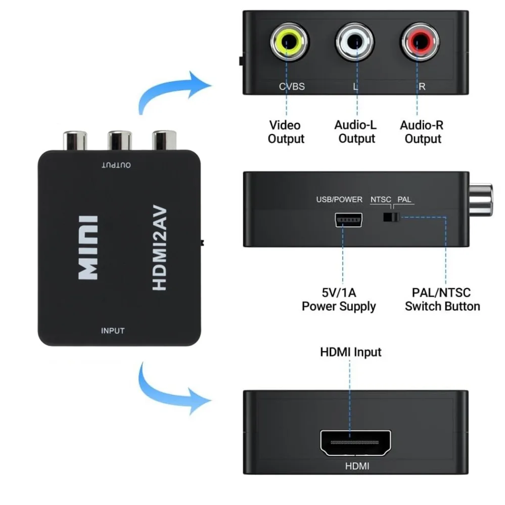 Adaptador HDMI compatible con AV RCA, convertidor de escalador AV compuesto de vídeo RCA AV CVSB LR para PC, proyector HDTV - imagen 3