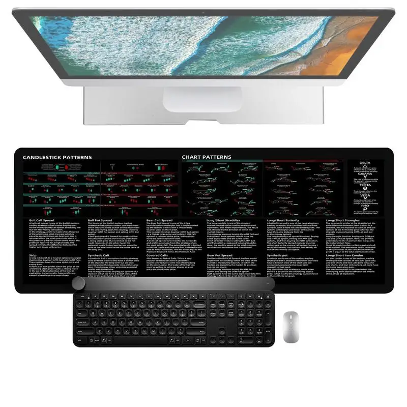 Alfombrilla de ratón Forex con patrón de tabla de mercado de valores, teclado de mesa con borde de bloqueo, alfombrilla antideslizante para escritorio, cojín de 800x300mm - imagen 3