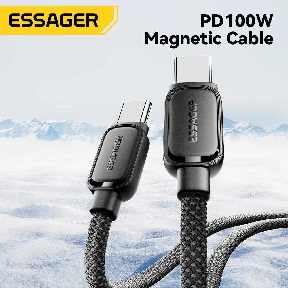 Essager 100w Cable de datos de carga rápida retráctil magnético tipo C a C carga para iPhone 15 14 USB C a C para MacBook Samsung - imagen 3