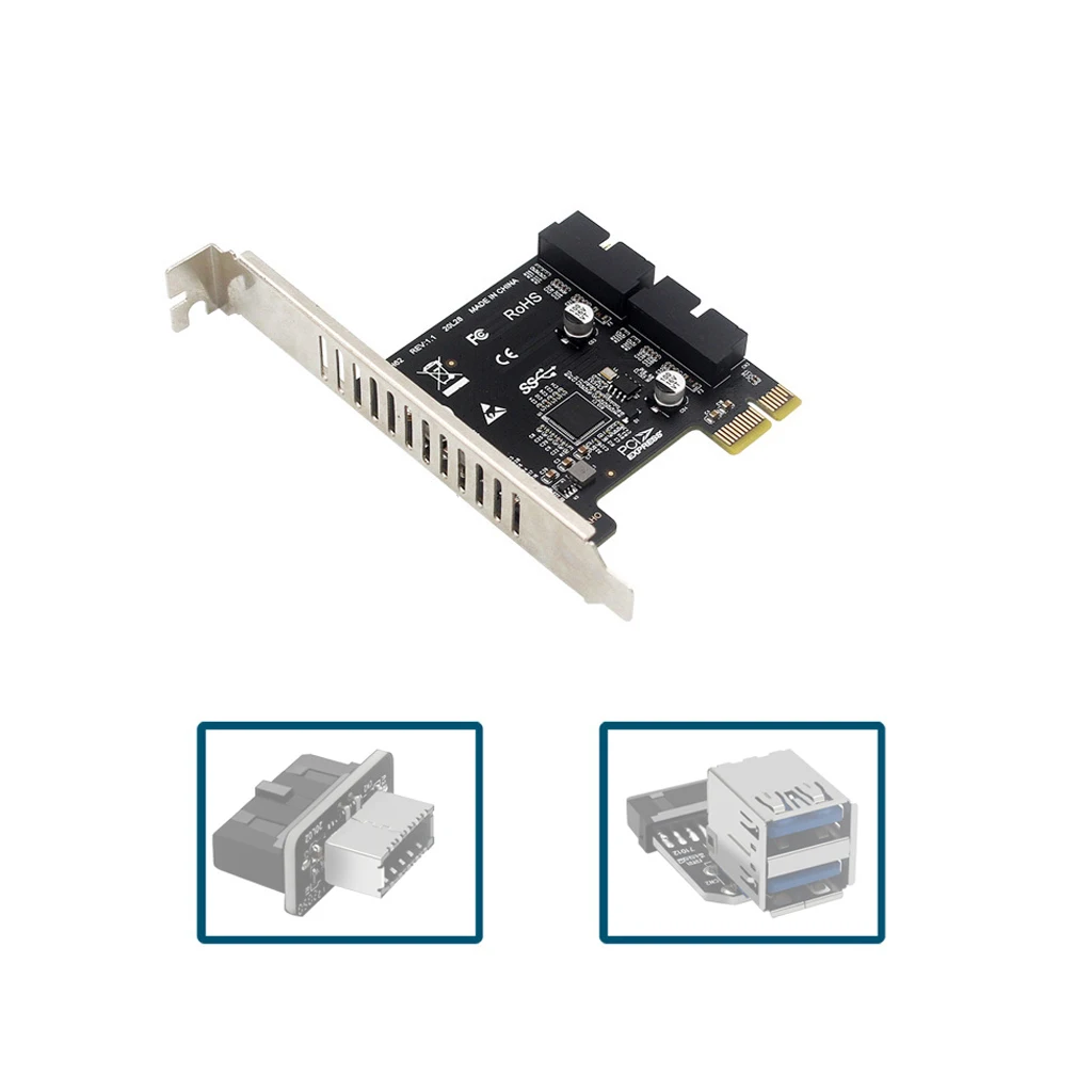 Tarjeta de expansión de conector PCI-E a USB3.0 Dual de 19/20 pines PCIe 2,0x1 19P/20P para tarjeta adaptadora de Panel frontal controlador USB 3,0 de 5Gbps - imagen 4