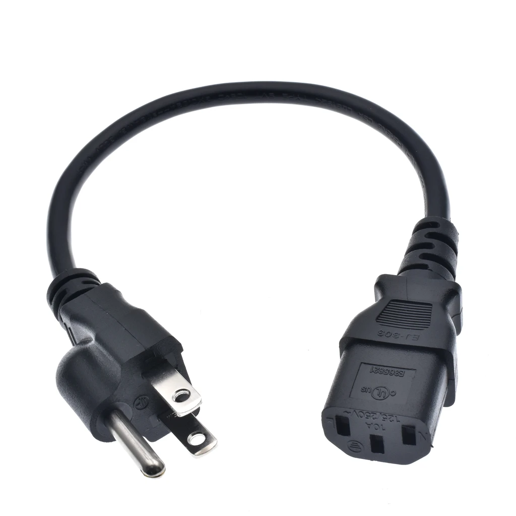 Cable de alimentación de CA EE. UU. NEMA 5-15P a IEC C13, Cable de extensión estándar americano de tres enchufes a C13 18AWG 1ft - imagen 3