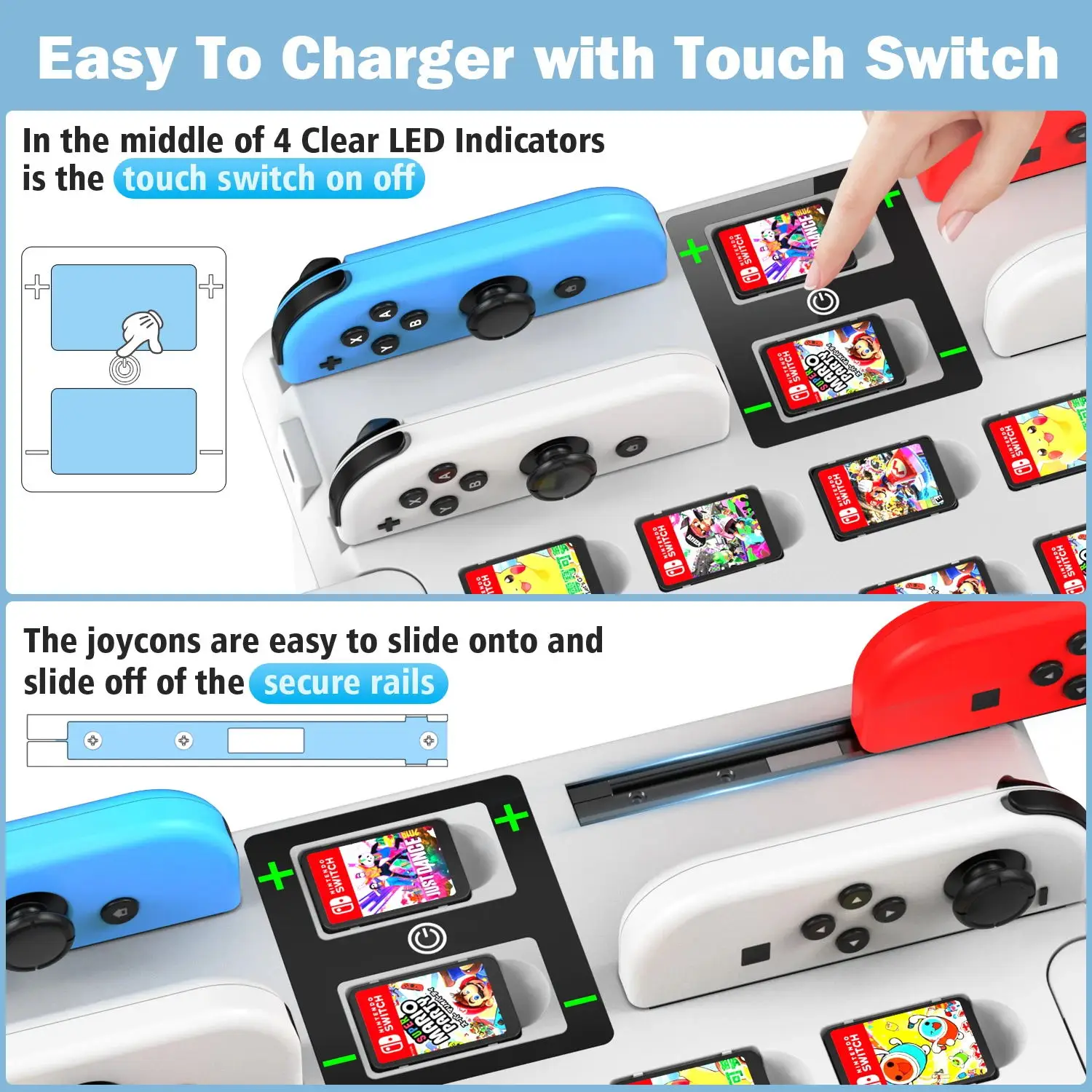 OIVO para interruptor Joycon, interruptor de cargador, torre de almacenamiento de juegos, soporte de controlador Pro para n-switch, estación de carga Original y OLED - imagen 5