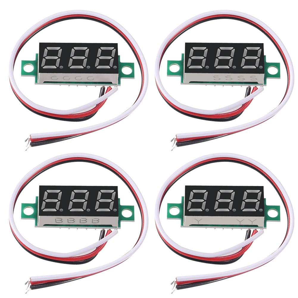 4 Uds Mini voltímetro Digital 0,28 pulgadas tres líneas 0-100V voltímetro Digital probador de calibre voltímetro de Panel de pantalla LED