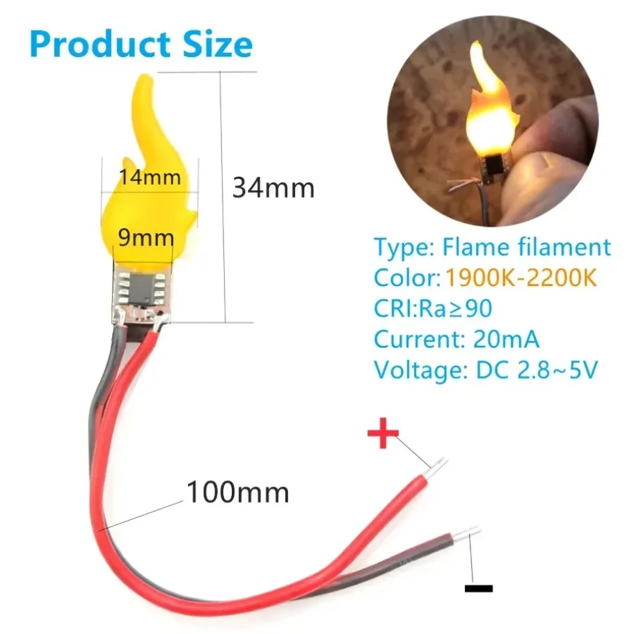 Filamento de llama LED DC 3V DIY cableado COB velas lámpara RA90 con embalaje llama parpadeante decoración bombilla diodo accesorio - imagen 5