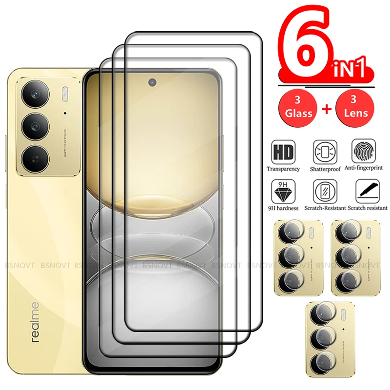 6 en 1 para Realme C75 vidrio Realme C75 C 75 vidrio templado pegamento de cubierta completa 9H Protector de pantalla de teléfono OPPO Realme C75 lente de vidrio - imagen 2