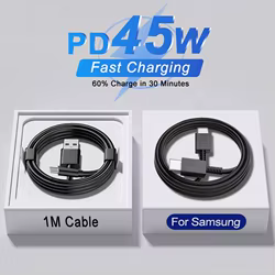 Cable USB-C 45W Carga Rápida PD Samsung Galaxy S24 S23 S22 A54 A53