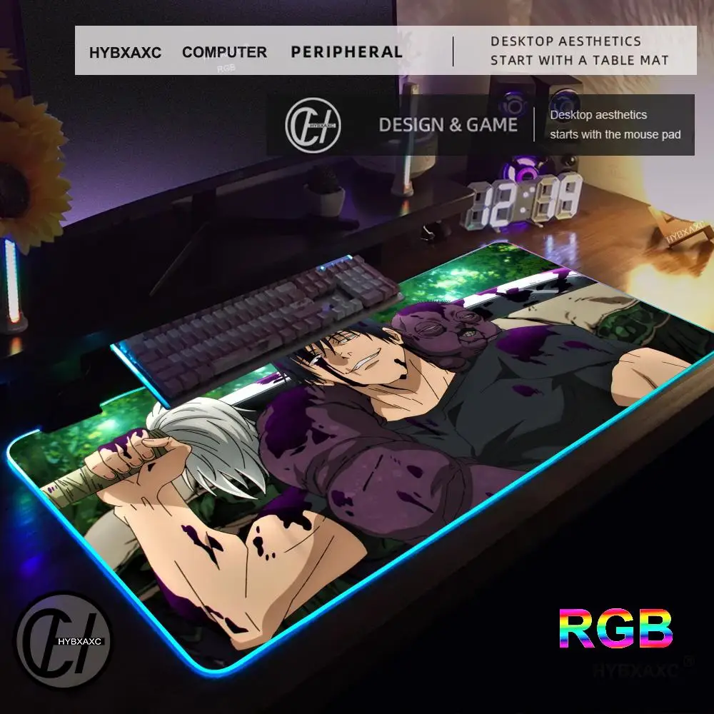 HYBXAXC Alfombrilla de ratón RGB Gaming J-jujutsu Kaisen Toji Fushiguro Alfombrilla de ratón Alfombrilla de escritorio HD Gamer Luz LED grande Alfombrilla de ratón XXL - imagen 3