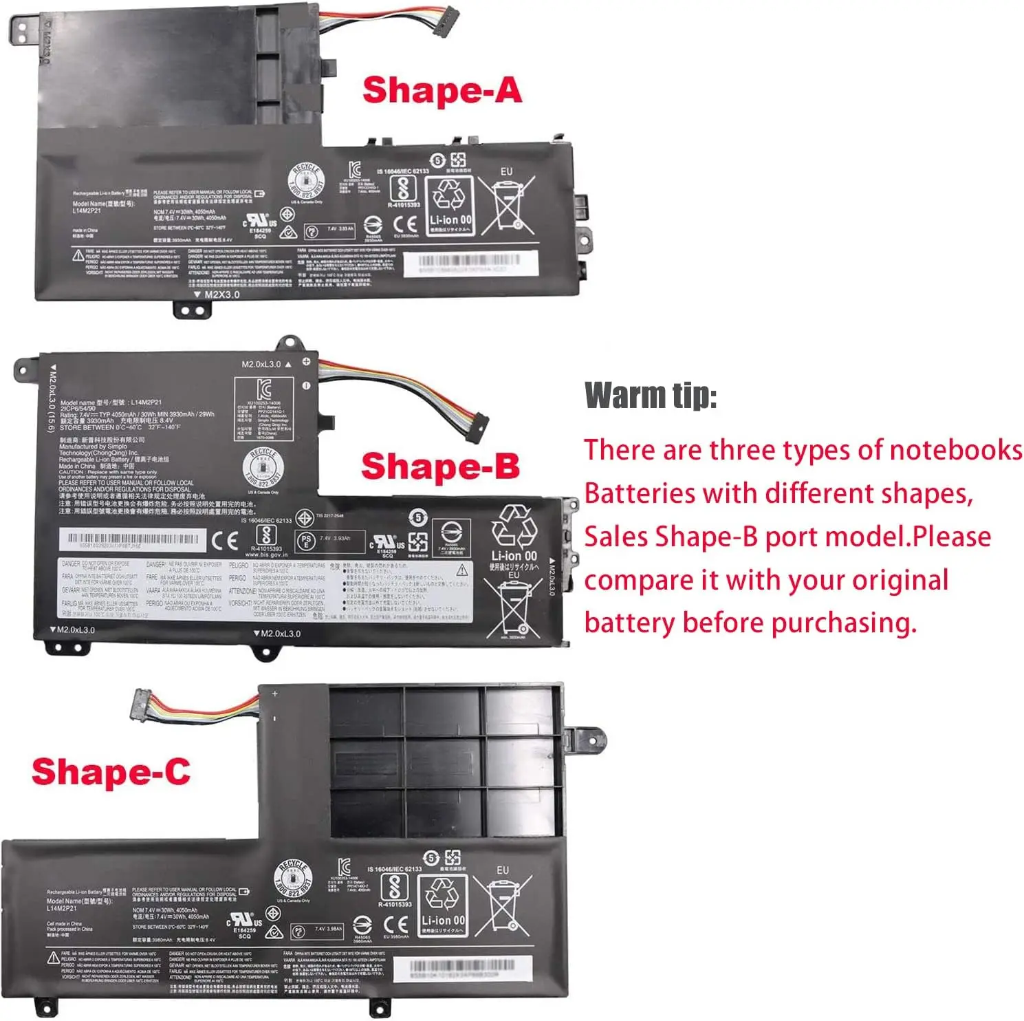 L14M2P21 L14L2P21 batería del ordenador portátil para Lenovo IdeaPad 330S 330S-14AST 330S-14IKB 330S-141KB 330S-15ARR 330S-15AST 330S-15IKB - imagen 3