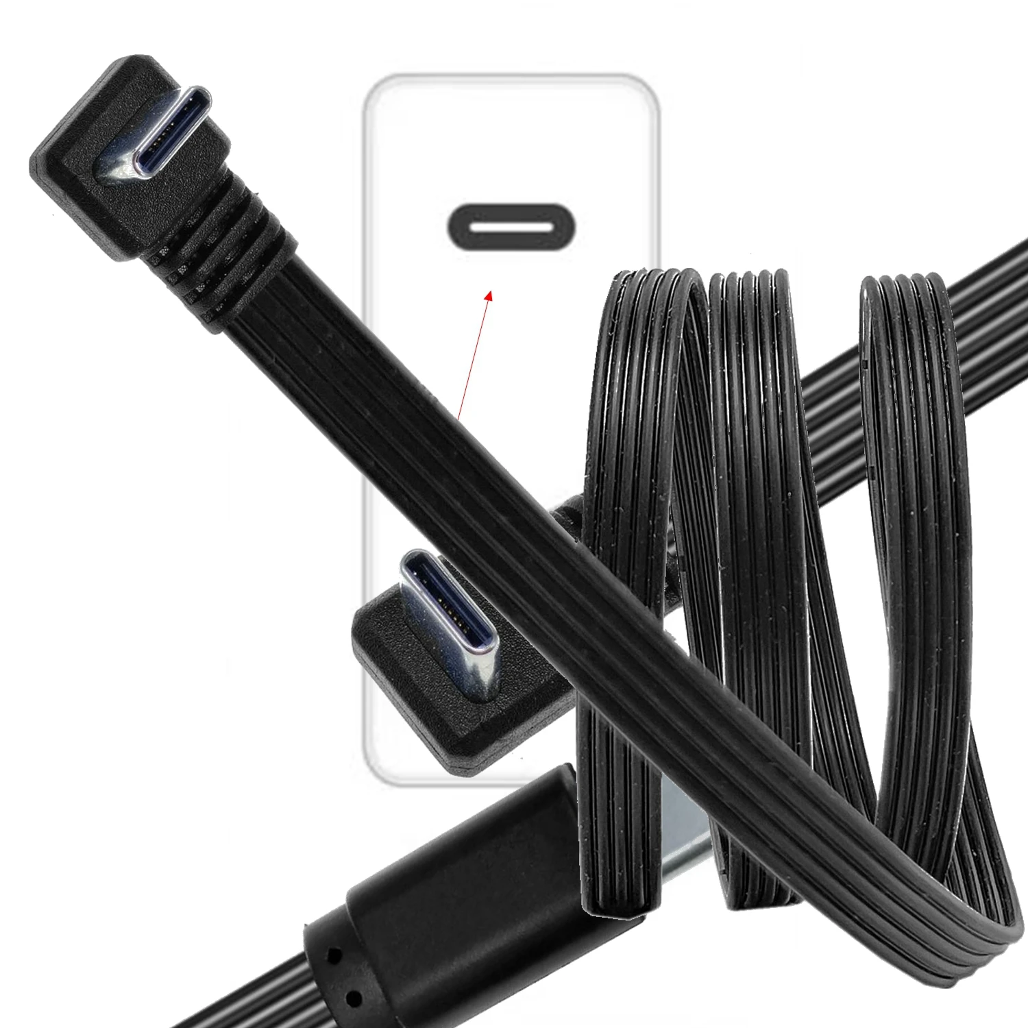 10CM-100CM Codo plano USB-C tipo C arriba/abajo 90 °   Cable PD de carga de datos Cable de datos universal USB C izquierdo y derecho para teléfonos Android