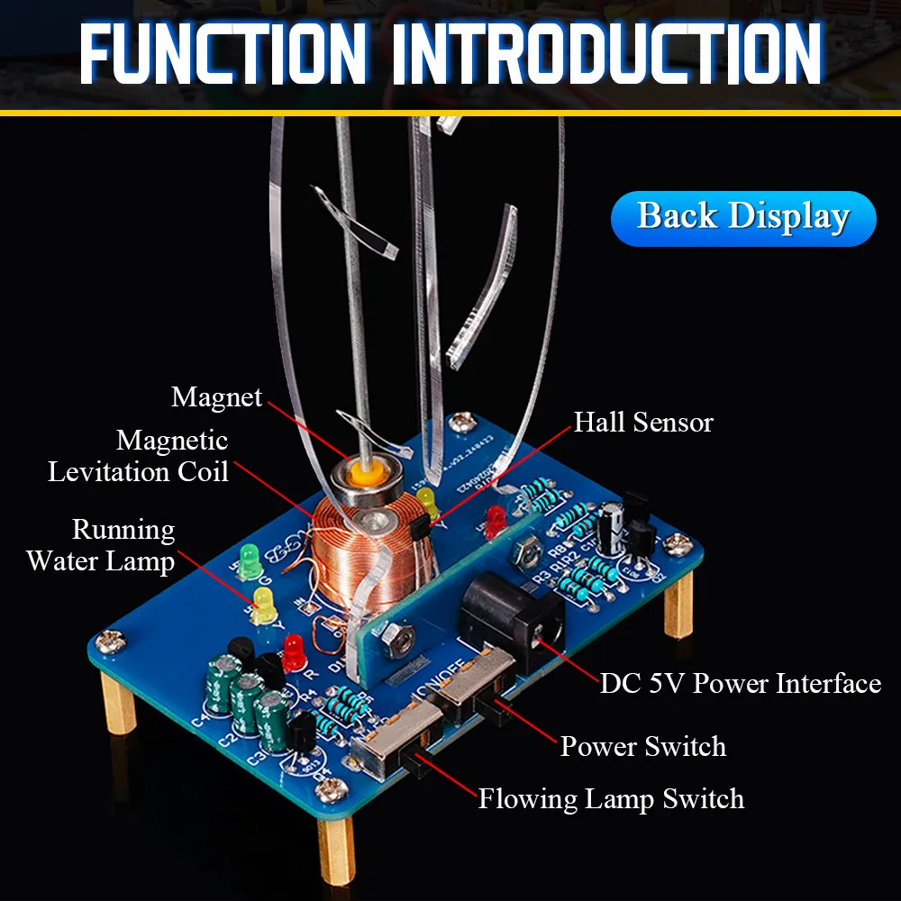 Kit electrónico de levitación magnética de oscilación de hojas DIY con luz de flujo LED, Kit de soldadura de práctica científica, fuente de alimentación de 5V - imagen 3
