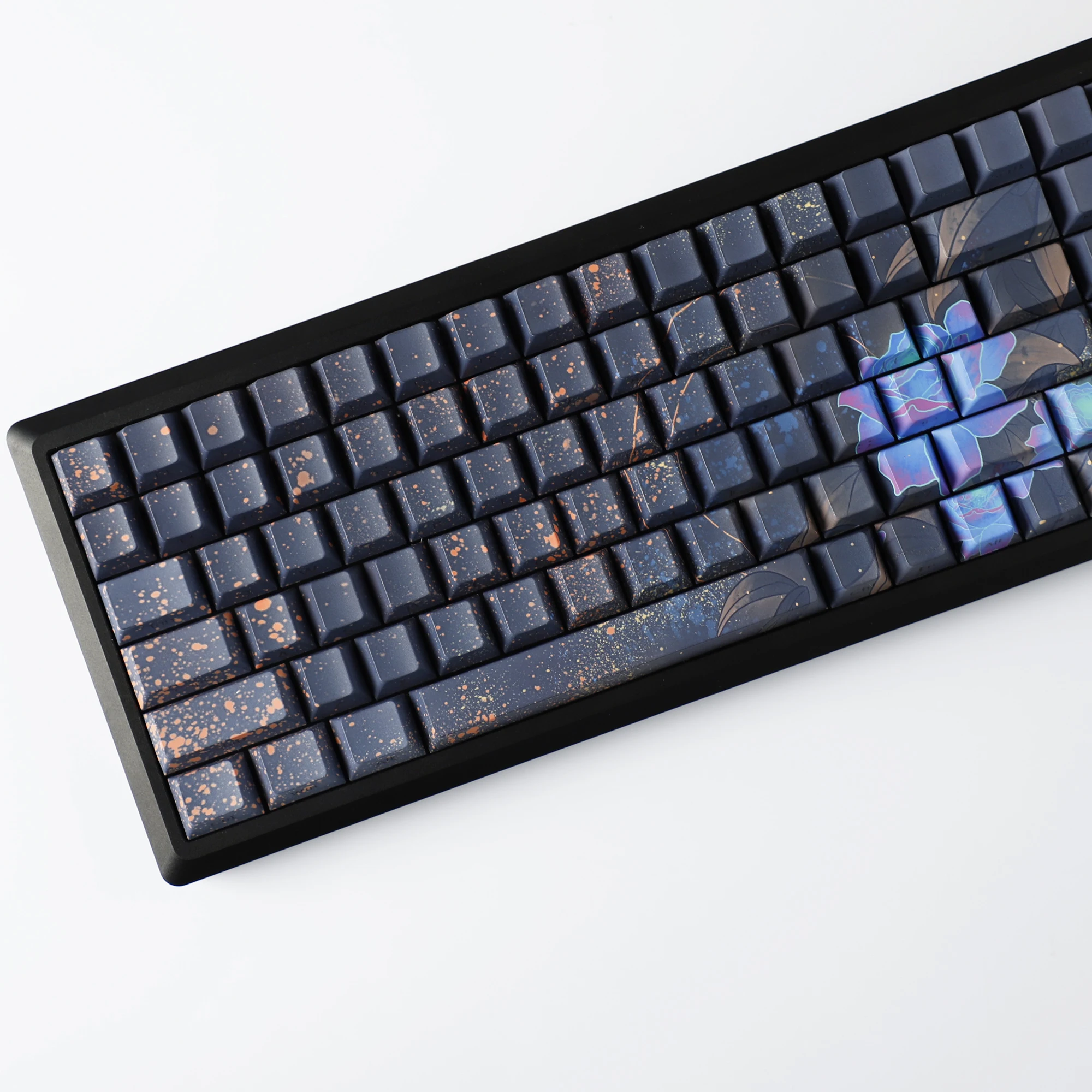 YMDK-teclas con tema de peonía azul y púrpura, precioso 132 retroiluminado, 128 teclas, tinte lateral, Sub PBT, perfil de cereza para teclado mecánico MX - imagen 4