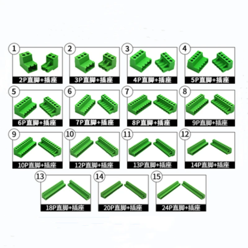 Juego de conectores de bloque de terminales sin soldadura, Conector de bloque de terminales de tornillo de 5,08 MM, tipo enchufable PCB, tipo 2EDG, verde, 1 Juego - imagen 5