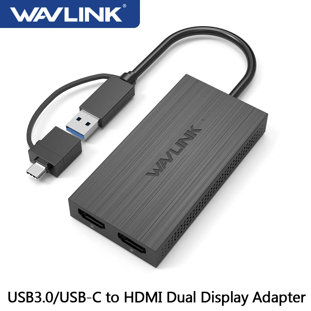 WAVLINK USB 3,1/USB C a adaptador gráfico HDMI Dual 2K/4K @ 60Hz salida de pantalla tipo C a puertos HDMI para Windows/MAC M1 M2 M3 - imagen 2