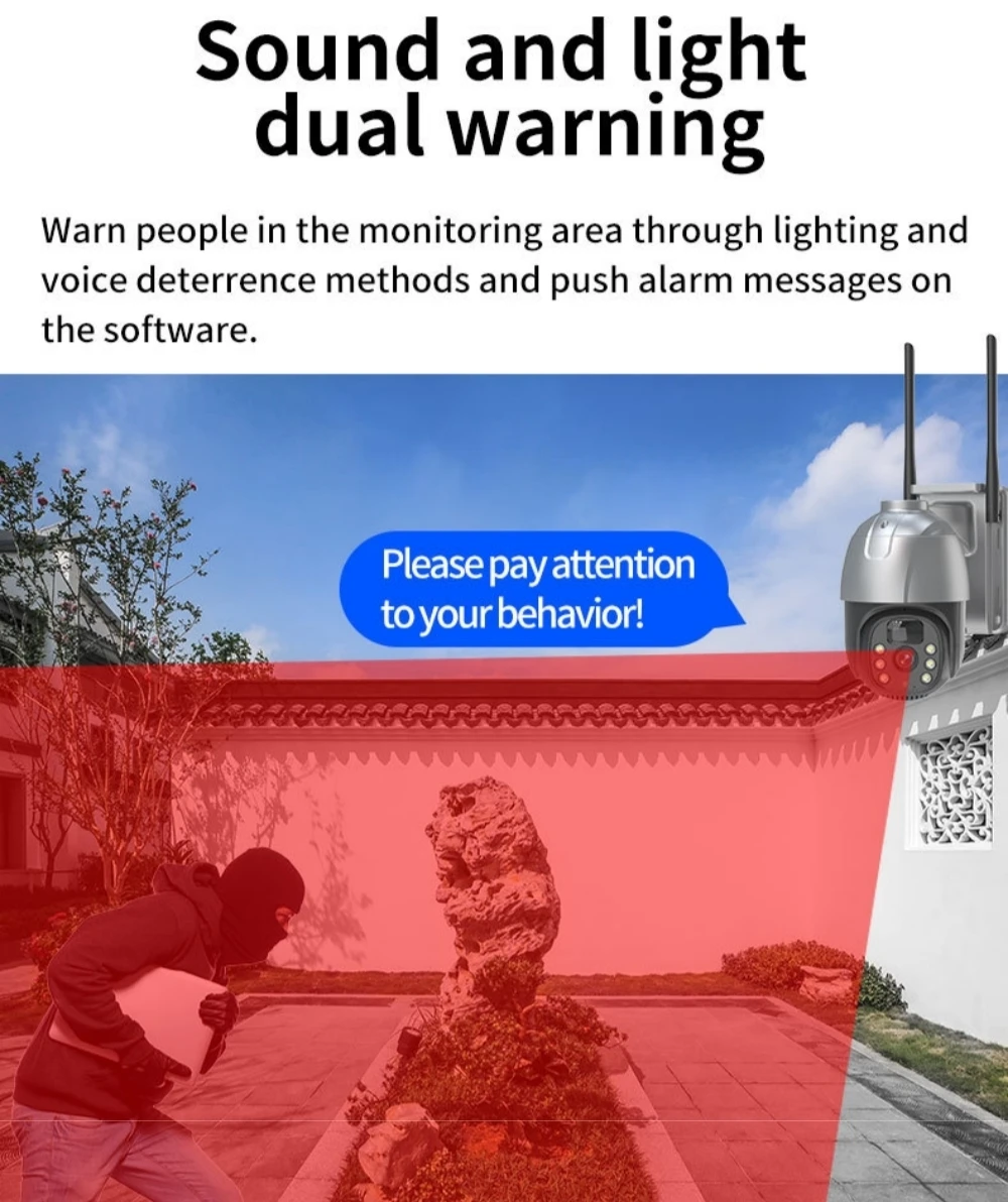 Cámara de vigilancia solar 4G WiFi con panel solar, 360°, 4 MP, 1080P HD, bidireccional, CCTV, seguridad para exteriores, impermeable, seguimiento automático, ZP3, visión nocturna, detección de movimiento. - imagen 4