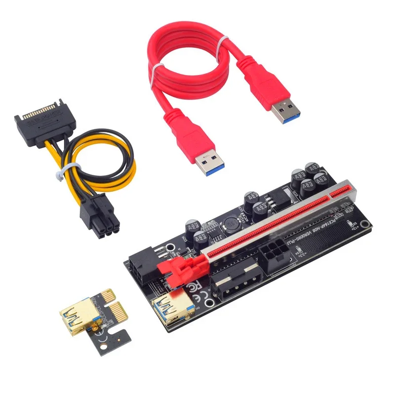 Nueva tarjeta elevadora PCI-E 009S Plus PCIE X1 a X16 VER009S Plus 4 pines 6 pines de alimentación para Cable USB 3,0 de 60CM tarjeta gráfica GPU Miner Mining
