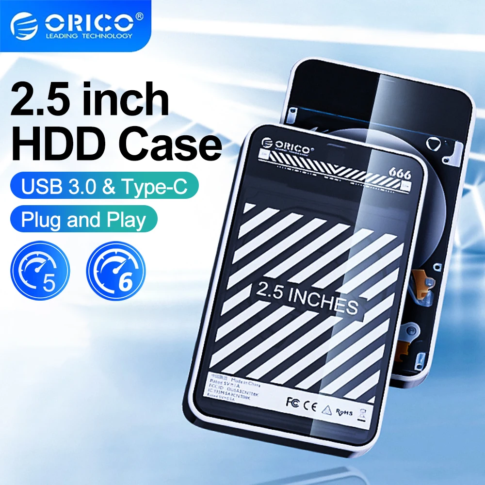 ORICO-carcasa de disco duro de 2,5 pulgadas, almacenamiento portátil externo HDD, USB3.0, SATA, 5Gbps, tipo C, para PC, portátil, Notebook