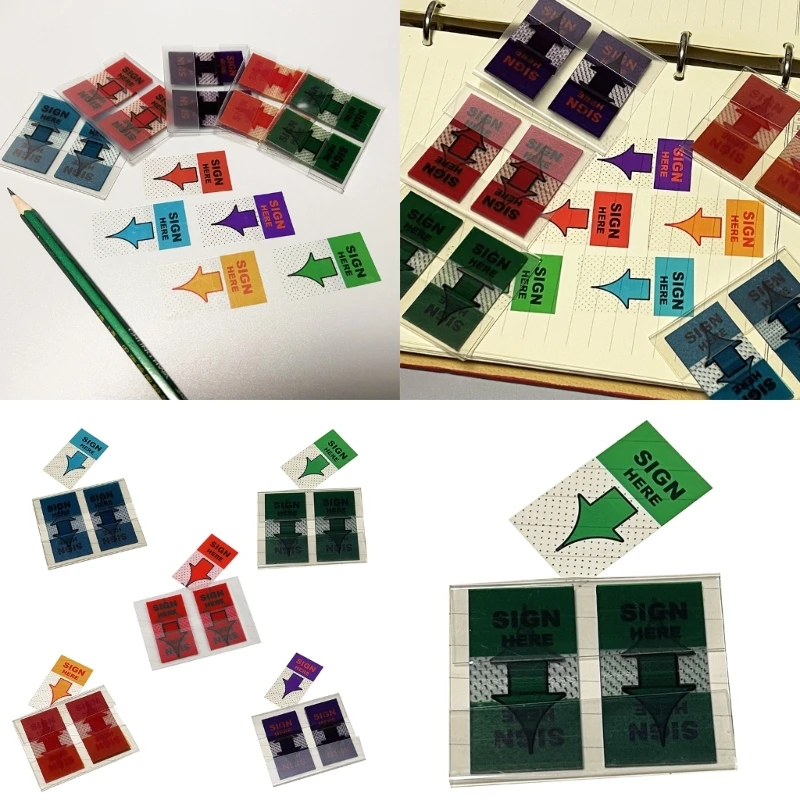 Pegatinas Sign Here, pestañas fáciles publicar con dispensador para libros anotaciones escolares, oficina, lectura, K1KF,