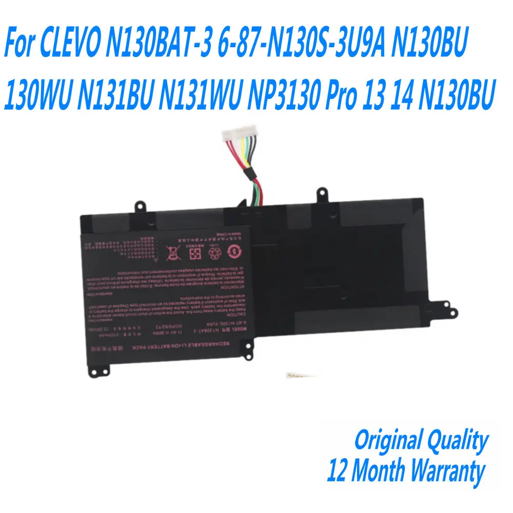 11,4 V 36WH N130BAT-3 batería del ordenador portátil para CLEVO N130BAT-3 6-87-N130S-3U9A N130BU 130WU N131BU N131WU NP3130 Pro 13 14 N130BU